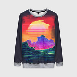 Свитшот женский Синтвейв неоновые горы на закате, цвет: 3D-меланж