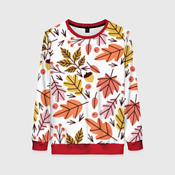 Свитшот женский Осенний паттерн - листья, цвет: 3D-красный