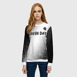 Свитшот женский Green Day glitch на светлом фоне: символ сверху, цвет: 3D-белый — фото 2