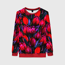 Женский свитшот Тюльпаны - поле красных цветов