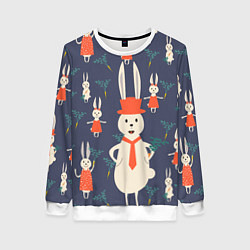 Свитшот женский Семья крольчат, цвет: 3D-белый
