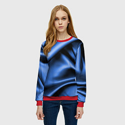 Свитшот женский Складки гладкой синей ткани, цвет: 3D-красный — фото 2