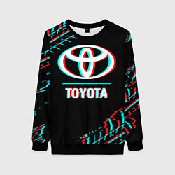 Свитшот женский Значок Toyota в стиле glitch на темном фоне, цвет: 3D-черный