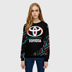 Свитшот женский Значок Toyota в стиле glitch на темном фоне, цвет: 3D-черный — фото 2