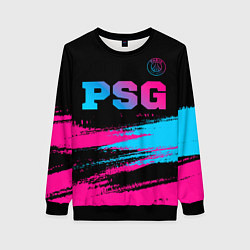 Свитшот женский PSG - neon gradient: символ сверху, цвет: 3D-черный