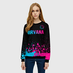 Свитшот женский Nirvana - neon gradient: символ сверху, цвет: 3D-черный — фото 2