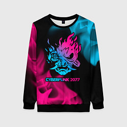 Свитшот женский Cyberpunk 2077 - neon gradient, цвет: 3D-черный