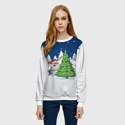 Свитшот женский Злой кролик и ёлка - 2023, цвет: 3D-белый — фото 2