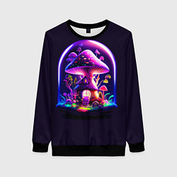 Свитшот женский Волшебный неоновый гриб в банке, цвет: 3D-черный