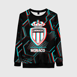 Свитшот женский Monaco FC в стиле glitch на темном фоне, цвет: 3D-черный