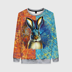 Свитшот женский Огненный новогодний кролик, цвет: 3D-меланж