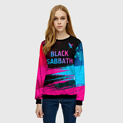 Свитшот женский Black Sabbath - neon gradient: символ сверху, цвет: 3D-черный — фото 2