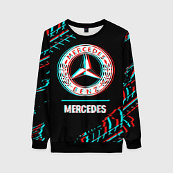 Свитшот женский Значок Mercedes в стиле glitch на темном фоне, цвет: 3D-черный