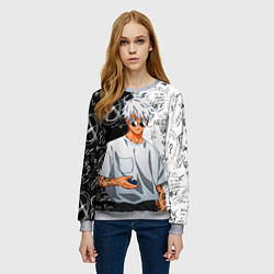 Свитшот женский Сатору Годжо в очках - магическая битва, цвет: 3D-меланж — фото 2