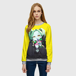 Свитшот женский Ребекка пьет коктель - Cyberpunk, цвет: 3D-меланж — фото 2