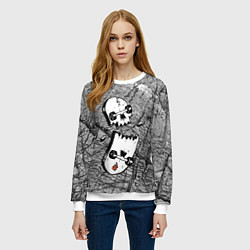 Свитшот женский Расколотый скейтборд - иллюзия черепа, цвет: 3D-белый — фото 2