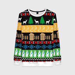 Женский свитшот Новогодний узор с пивом