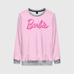 Свитшот женский Барби - логотип на клетчатом фоне, цвет: 3D-меланж