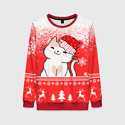 Свитшот женский Новогодний милый котик, цвет: 3D-красный
