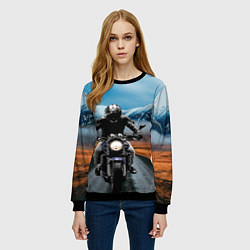 Свитшот женский Мотоцикл в горах, цвет: 3D-черный — фото 2