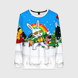 Свитшот женский Заяц и радуга, цвет: 3D-белый
