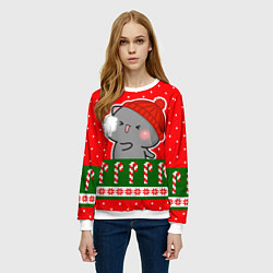 Свитшот женский Серый котик - играет в снежки, цвет: 3D-белый — фото 2