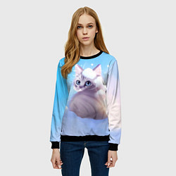 Свитшот женский Заснеженный котик, цвет: 3D-черный — фото 2