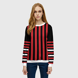 Свитшот женский Красно черный полосатый узор, цвет: 3D-белый — фото 2