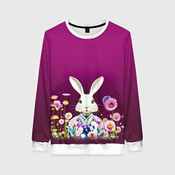 Свитшот женский Кролик на винном фоне, цвет: 3D-белый