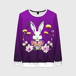Свитшот женский Кролик с одуванчиками, цвет: 3D-белый