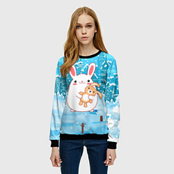 Свитшот женский Зайка с игрушкой, цвет: 3D-черный — фото 2