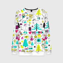 Свитшот женский Happy new year hohoho, цвет: 3D-белый