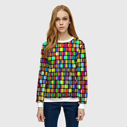 Свитшот женский Квадраты градиент, цвет: 3D-белый — фото 2