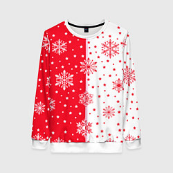 Женский свитшот Рождественские снежинки на красно-белом фоне