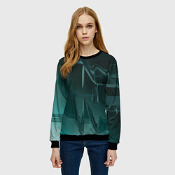 Свитшот женский Волнообразные тёмно-зелёные линии, цвет: 3D-черный — фото 2