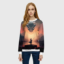 Свитшот женский Genshin Impact, Dragon, цвет: 3D-белый — фото 2