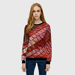 Свитшот женский Красный паттерн из металлических блоков, цвет: 3D-черный — фото 2
