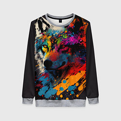 Свитшот женский Волк, яркие цвета, цвет: 3D-меланж