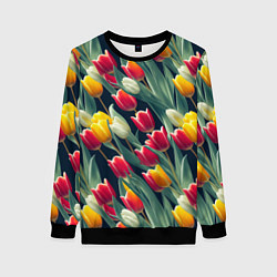 Свитшот женский Много тюльпанов, цвет: 3D-черный