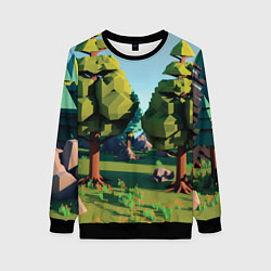 Свитшот женский Воксельный лес, цвет: 3D-черный