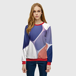 Свитшот женский Узор из синих, фиолетовых, белых и оранжевых камне, цвет: 3D-красный — фото 2