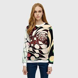 Свитшот женский Водоворот белых капель в бордовой жидкости, цвет: 3D-белый — фото 2