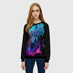 Свитшот женский Неоновый цветной дым на черном фоне, цвет: 3D-черный — фото 2
