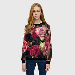Свитшот женский Нежные кустовые розы, цвет: 3D-черный — фото 2
