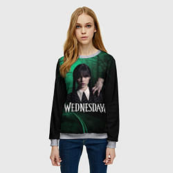 Свитшот женский Уэнсдэй зеленый лес, цвет: 3D-меланж — фото 2
