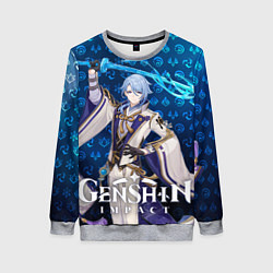 Свитшот женский Камисато Аято элементали, цвет: 3D-меланж