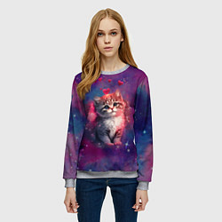Свитшот женский Космически котенок, цвет: 3D-меланж — фото 2