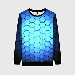 Свитшот женский Голубые соты шейповая абстракция, цвет: 3D-черный