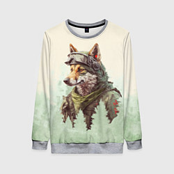 Свитшот женский Волк в милитари форме, цвет: 3D-меланж