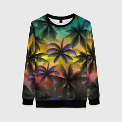 Свитшот женский Кроны пальм, Багамы, цвет: 3D-черный